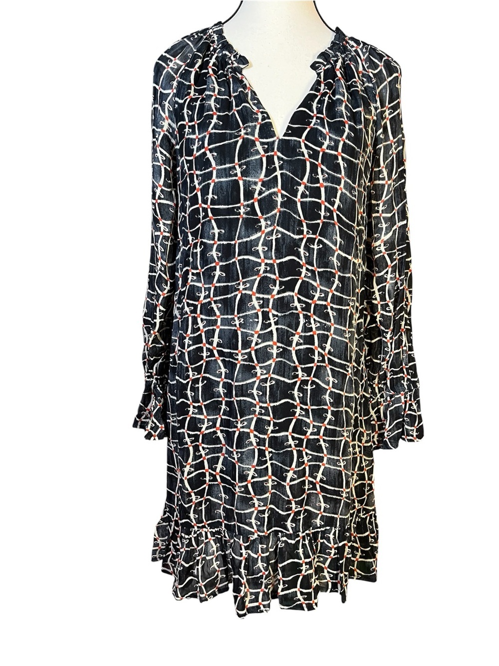 VELVET By Graham & Spencer Zurich Print Tunic Shift Dress Black/White/Red Sz XS
